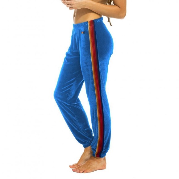 Aviator Nation Royal Blue Velour Jogger Set with Red Stripes - Picture 2 of 3